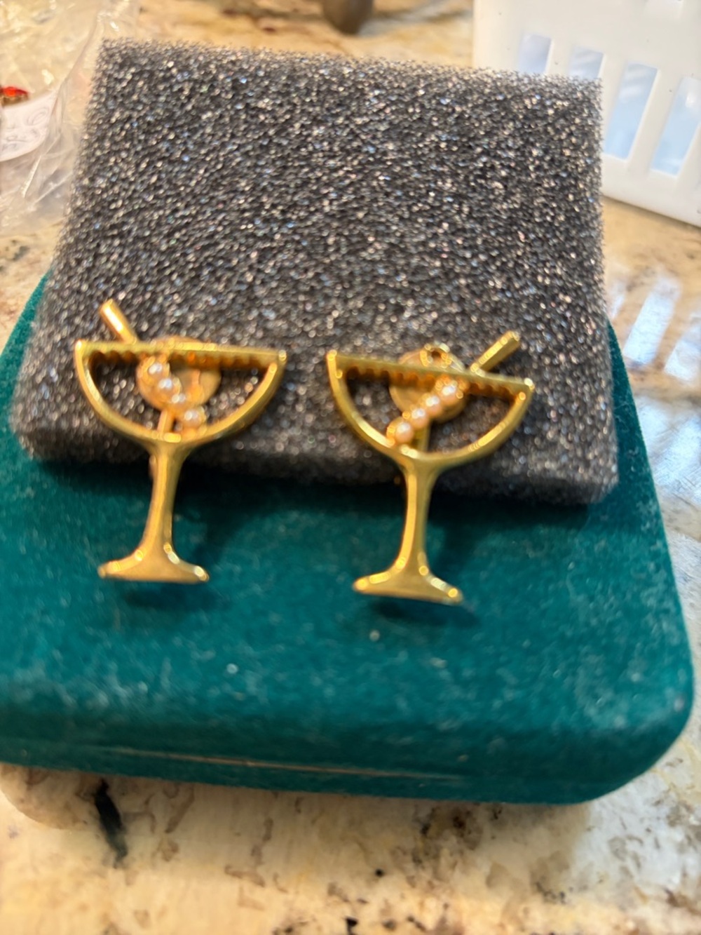 Martini With Pearls Clip Ons